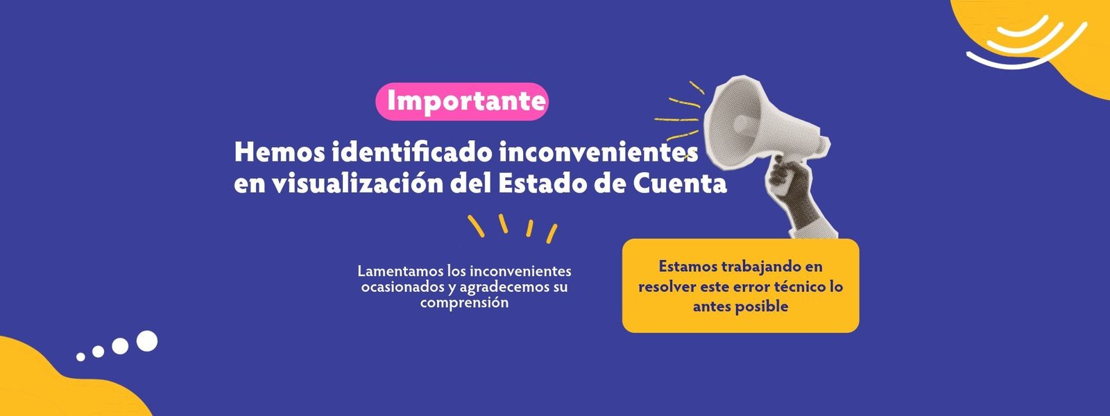 Aviso importante esta de cuenta con problemas tecnicos