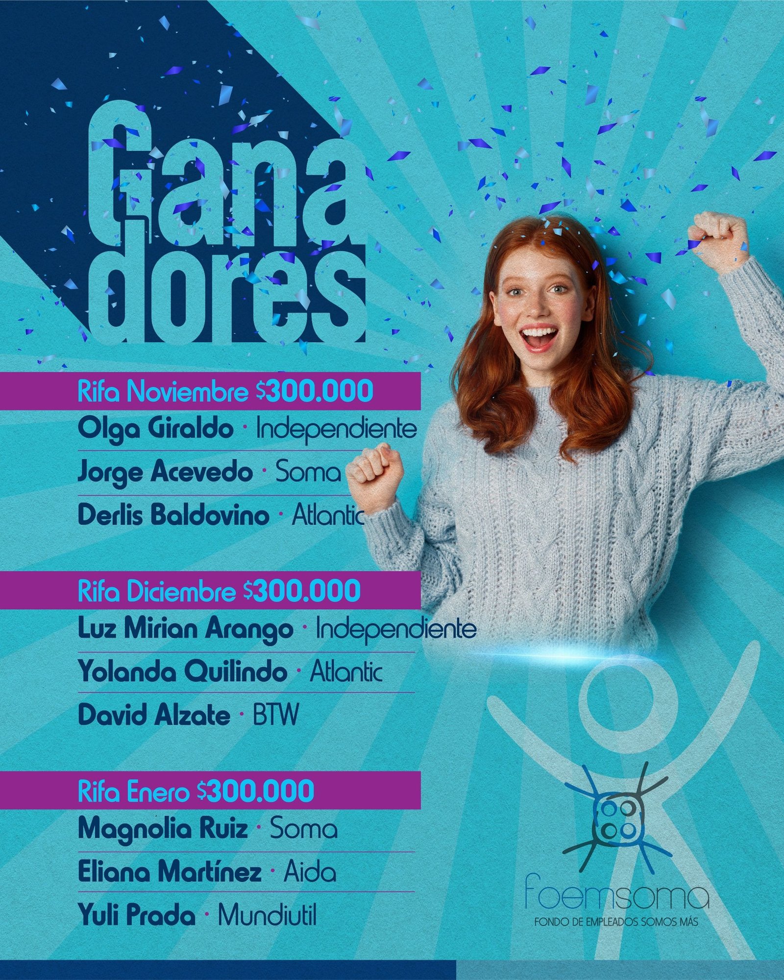 Ganadores Rifa Noviembre Diciembre enero